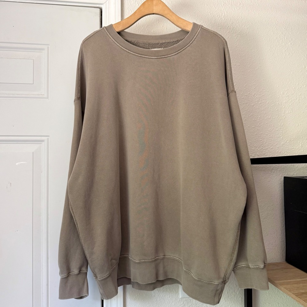 ELWOOD tan beige oversized crew neck terry long sleeve cotton pullover sweater